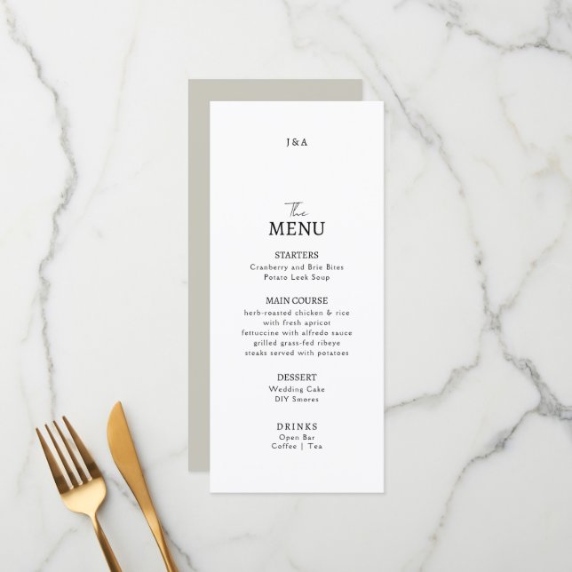 Flat Menu Hochzeit Minimalistisch modern. Menükarte (Vorderseite/Rückseite Beispiel)