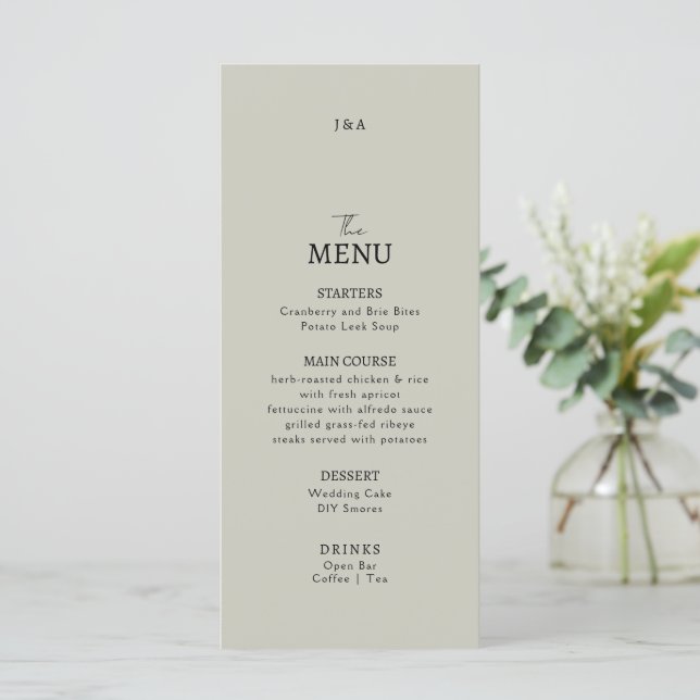 Flat Menu Hochzeit Minimalistisch modern. Menükarte (Stehend Vorderseite)