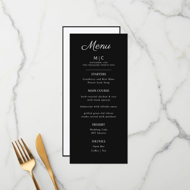 Flat Menu Hochzeit Minimalistisch modern. Menükarte (Vorderseite/Rückseite Beispiel)