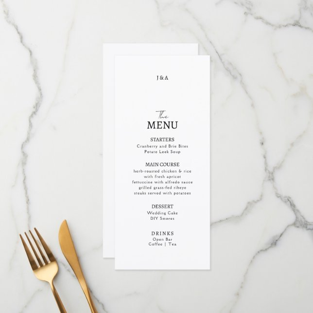 Flat Menu Hochzeit Minimalistisch modern. Menükarte (Vorderseite/Rückseite Beispiel)