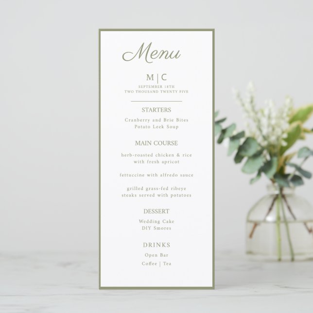 Flat Menu Hochzeit Minimalistisch modern. Menükarte (Stehend Vorderseite)