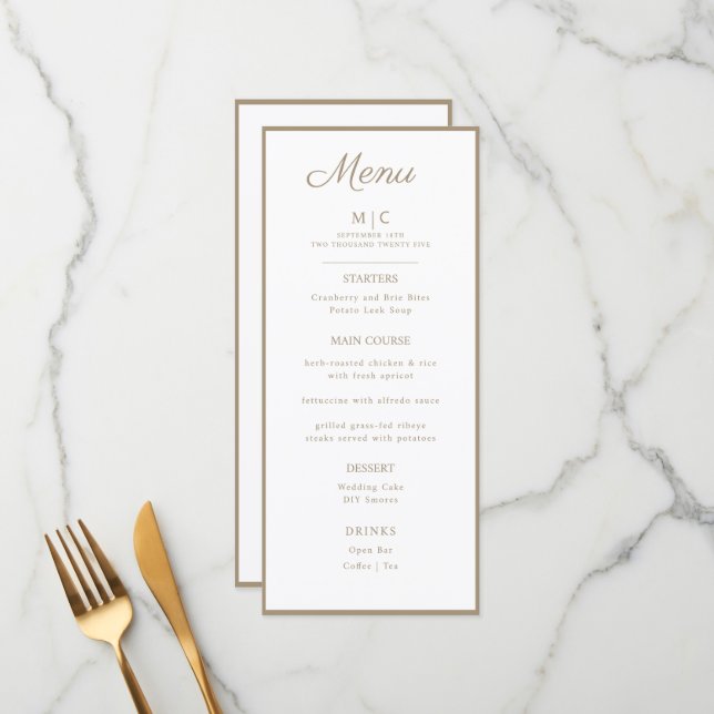 Flat Menu Hochzeit Minimalistisch modern. Menükarte (Vorderseite/Rückseite Beispiel)