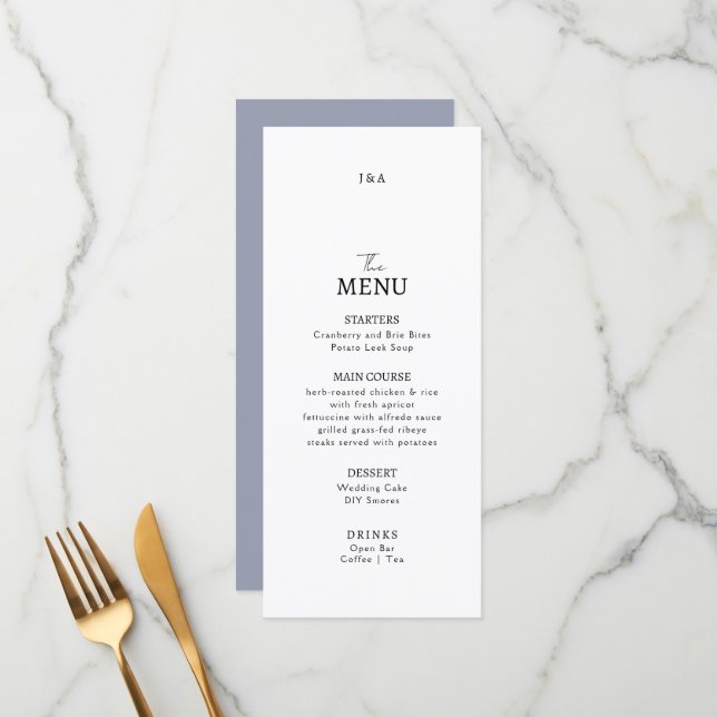 Flat Menu Hochzeit Minimalistisch modern. Menükarte (Vorderseite/Rückseite Beispiel)