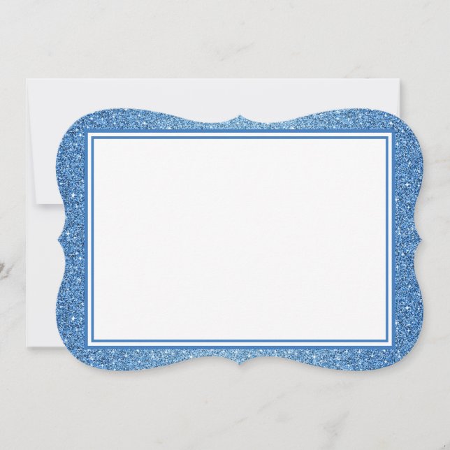 Flat Note Card Blue Glitzer Border Mitteilungskarte (Vorderseite)
