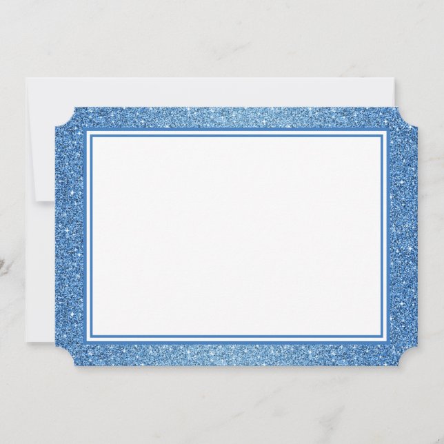 Flat Note Card Blue Glitzer Border Mitteilungskarte (Vorderseite)