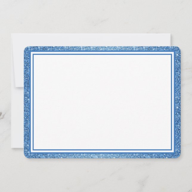 Flat Note Card Blue Glitzer Border Mitteilungskarte (Vorderseite)