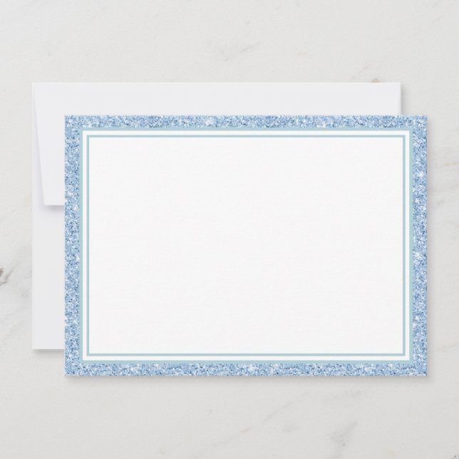Flat Note Card Light Blue Glitzer Border Mitteilungskarte (Vorderseite)