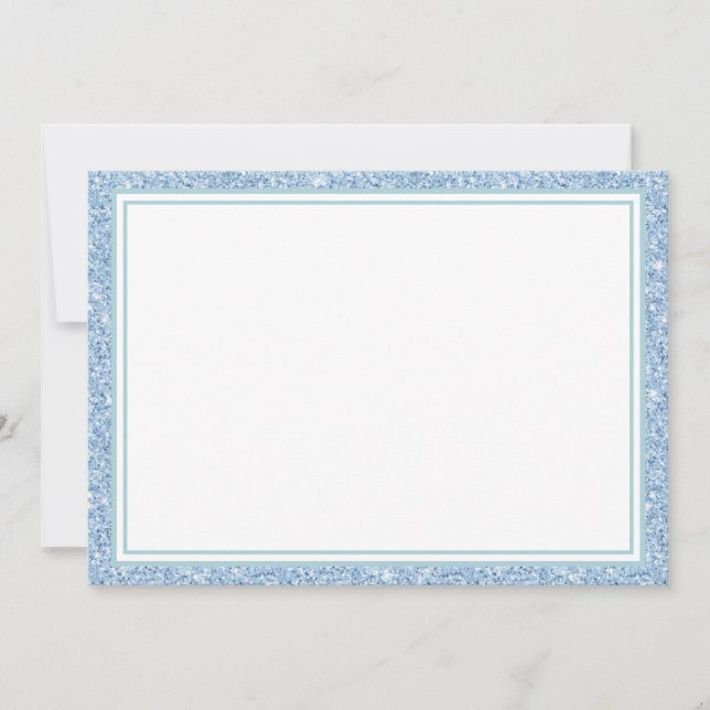 Flat Note Card Light Blue Glitzer Border Mitteilungskarte (Vorderseite)