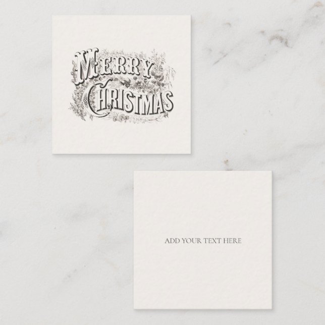 FLAT NOTECARD : VINTAGE "MERRY CHRISTMAS" MITTEILUNGSKARTE (Vorne/Hinten)