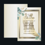 Flat Save The Date Card<br><div class="desc">Green Leaves Flower Golden Frame Elegant Wedding Save The Date. Unique,  beautiful,  stylish design. Easy to be personalized. Font style,  size and colors can be changed. Matching items available.</div>