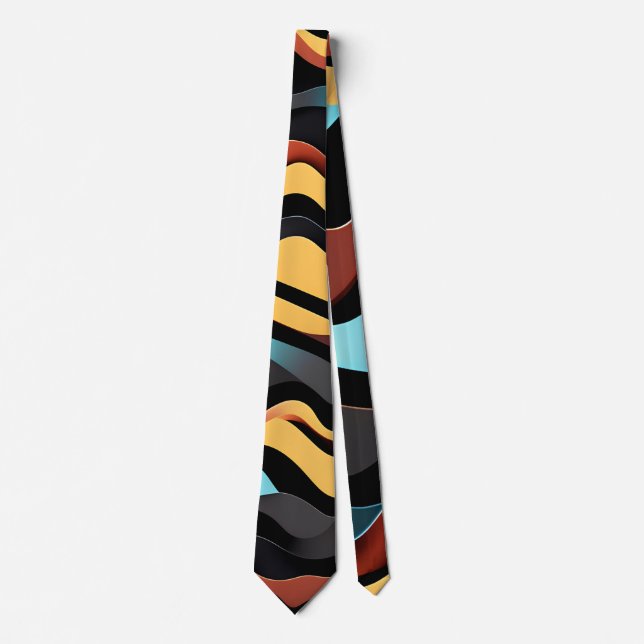 Flat Waves Yellow Blue Retro Geometric Muster Krawatte (Vorderseite)