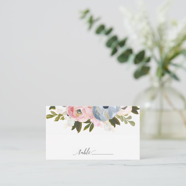 Flat Wedding Platzkarte Dusty Floral Visitenkarte (Stehend Vorderseite)