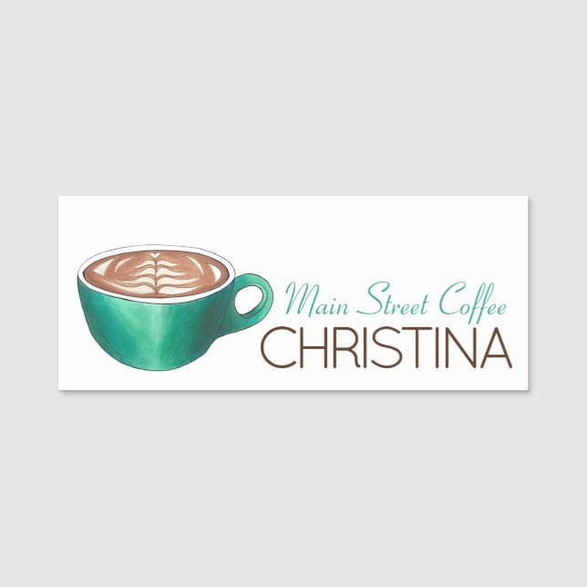Flat White Latte Cappuccino Coffee Shop Barista Namensschild (Vorderseite)