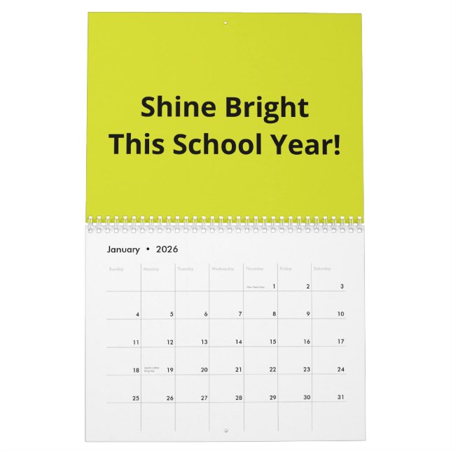 Flat Yellow Background – Back-to-School Texture Kalender (Jan 2026)
