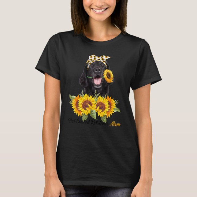 Flatbeschichtete Retriever Mama Sonnenblumen Somme T-Shirt (Vorderseite)