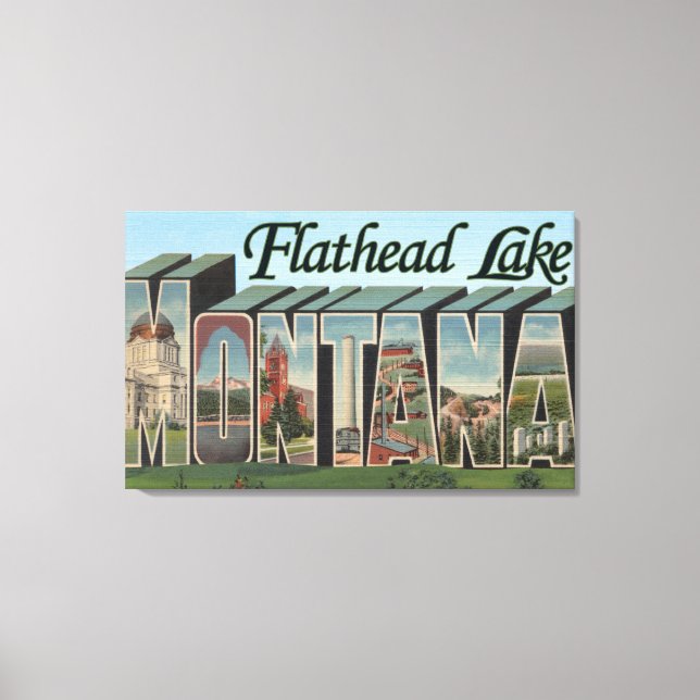 Flathead Lake, Montana - Große Briefmarkenszenen Leinwanddruck (Vorderseite)