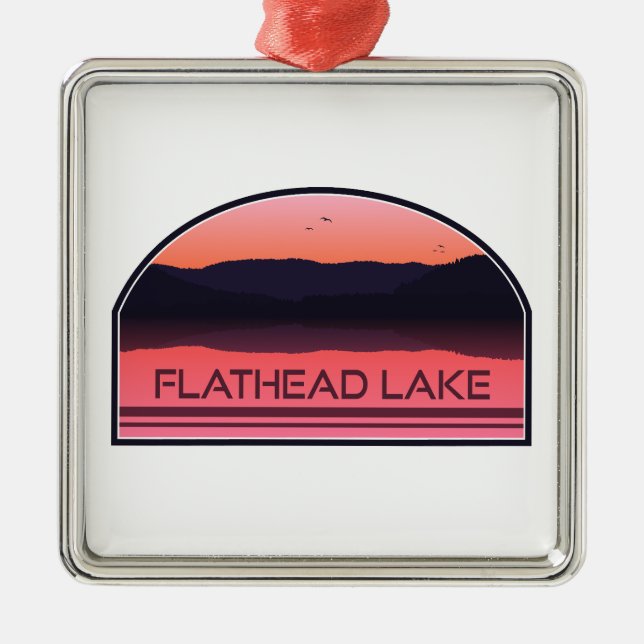 Flathead Lake Montana Red Sunrise Ornament Aus Metall (Vorne)