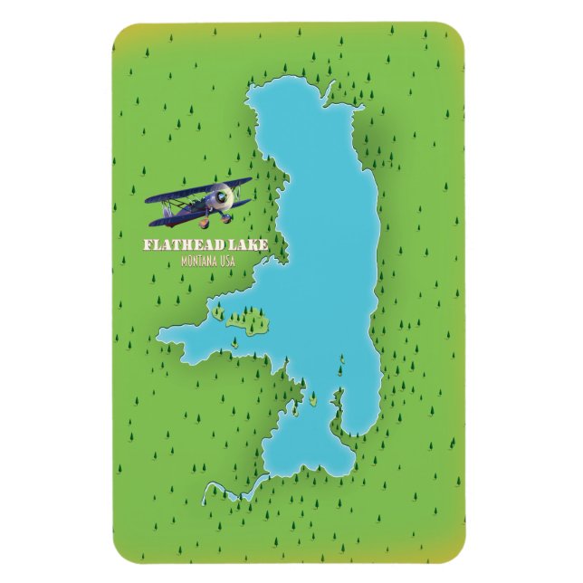 Flathead Lake Montana USA Karte Reiseplakat. Magnet (Vertikal)