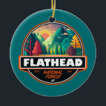 Flathead National Forest Montana Emblem Keramik Ornament<br><div class="desc">Flathead Vektorgrafik Design. Es ist ein Nationalwald im Western Teil des US-Staat von Montana. Der Wald liegt vorwiegend im Flathead-Landkreis, südlich des Glacier-Nationalparks.</div>