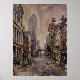 Flatiron District Straße mit Kopfsteinpflaster-Sch Poster