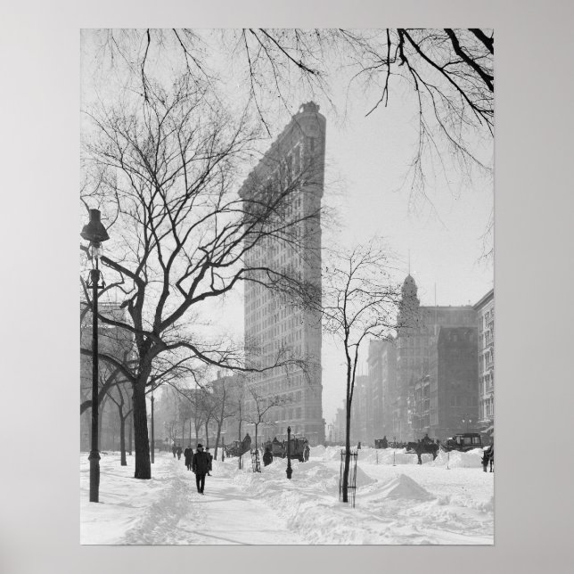 Flatiron Gebäude im Winter 1905. Vintages Foto Poster (Vorne)