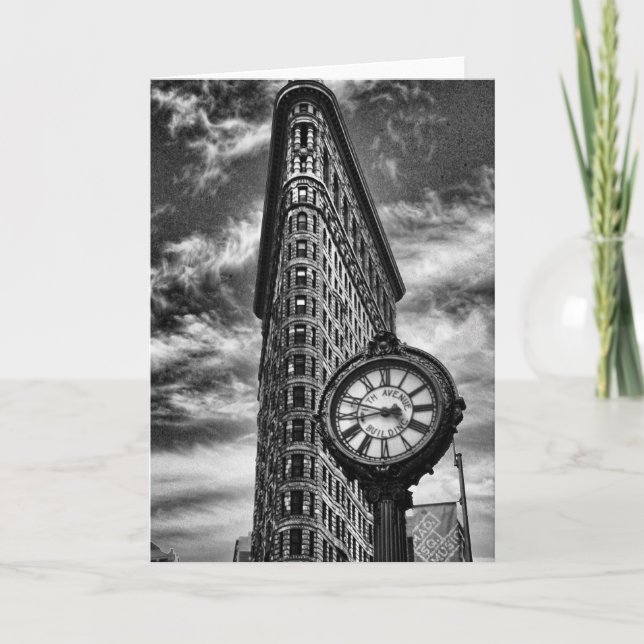 Flatiron Gebäude und Uhr in Schwarz und Weiß Karte (Vorderseite)