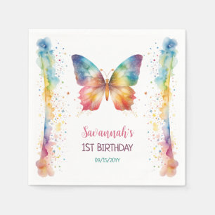 Flatter Über Regenbogen Schmetterling 1. Geburtsta Serviette
