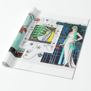 FLATTER VOGEL / NACHTROSE ART DÉCO MODE SCHÖNHEIT GESCHENKPAPIER