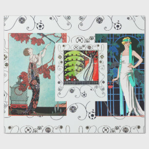 FLATTER VOGEL / NACHTROSE ART DECO SCHÖNHEIT MODE GESCHENKPAPIER