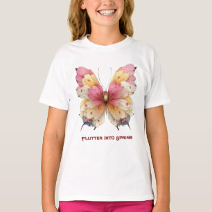 Flattere in den Frühling Oster-Pink-Gelbe Butterfl T-Shirt