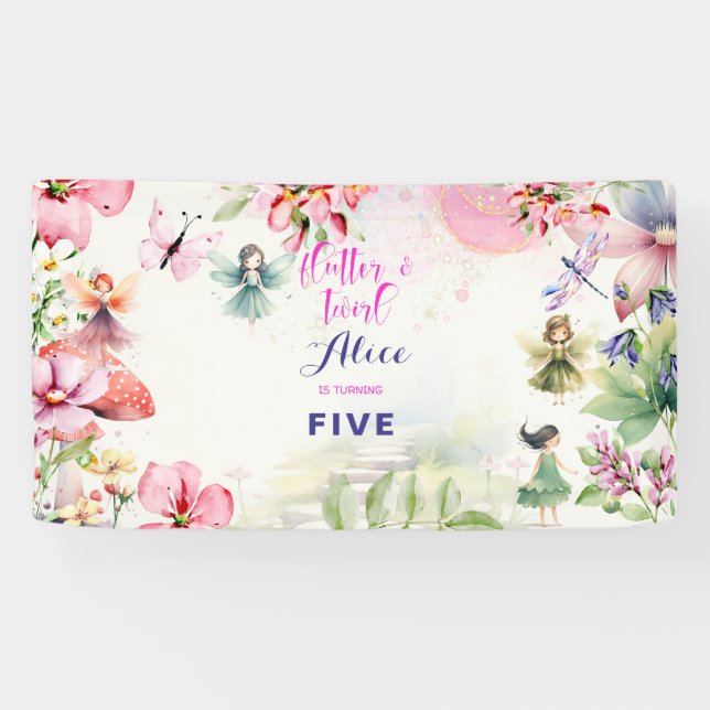 Flattern und wirbeln Fairy Garden Aquarell Geburts Banner (Horizontal)