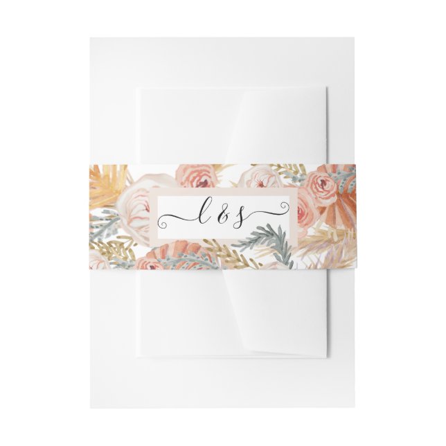 Flattige BOHO Pampas Gras Wasserfarben Grüne Einladungsbanderole (Vorderseite Beispiel)