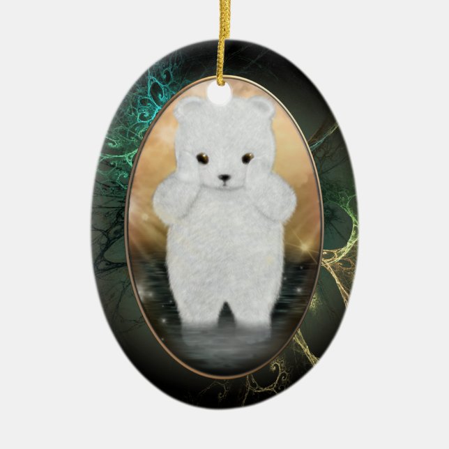 Flaumige polarer Bärn-personalisierte Verzierung Keramik Ornament (Vorne)