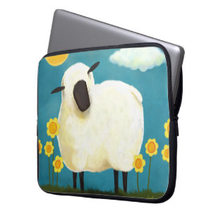 Flaumige Schafe u. gelbe Blumen-Laptop-Hülse Laptopschutzhülle