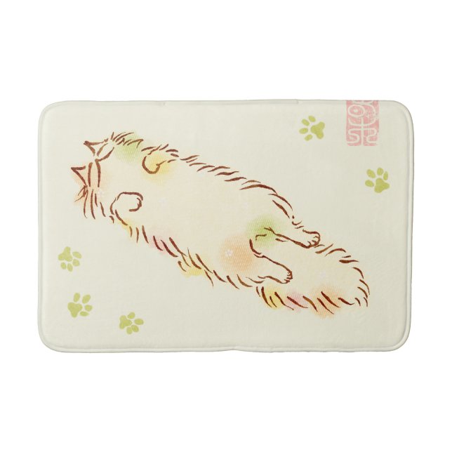 Flaumige schläfrige Katze Badematte (Vorderseite)