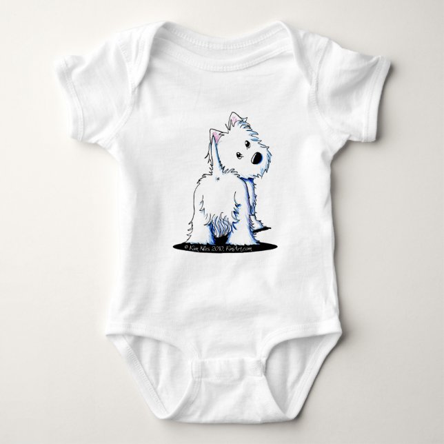 Flaumiger Hintern Westie Baby Strampler (Vorderseite)