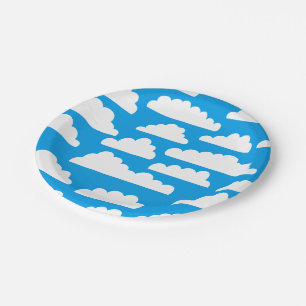 Flaumiges Wolken-Muster - Weiß auf blauem 009dea Pappteller