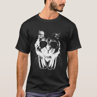 Flauschige Katze mit Sonnenbrille und Kopfhörern T-Shirt