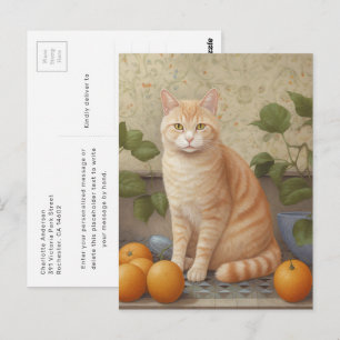 Flauschige orange Katze auf einer Postkarte aus de