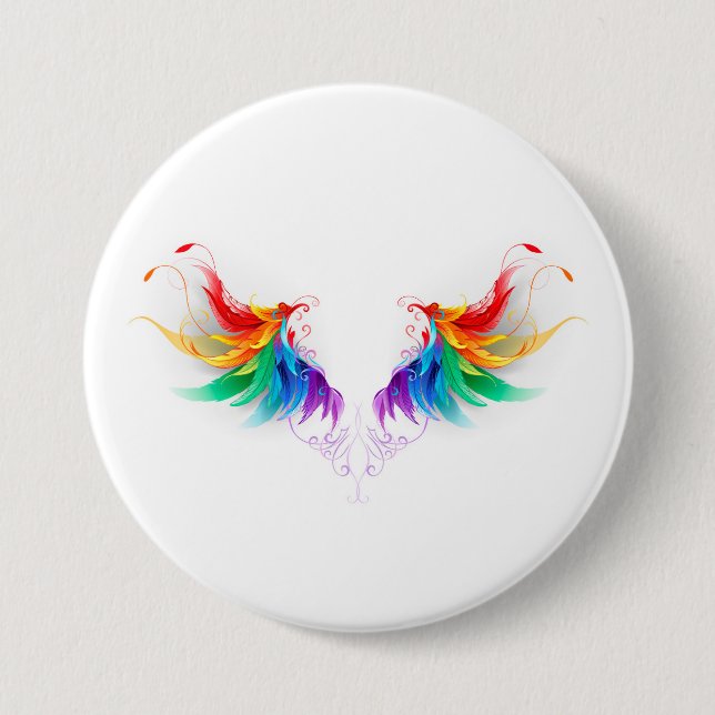 Flauschige Regenbogenflügel Button (Vorderseite)