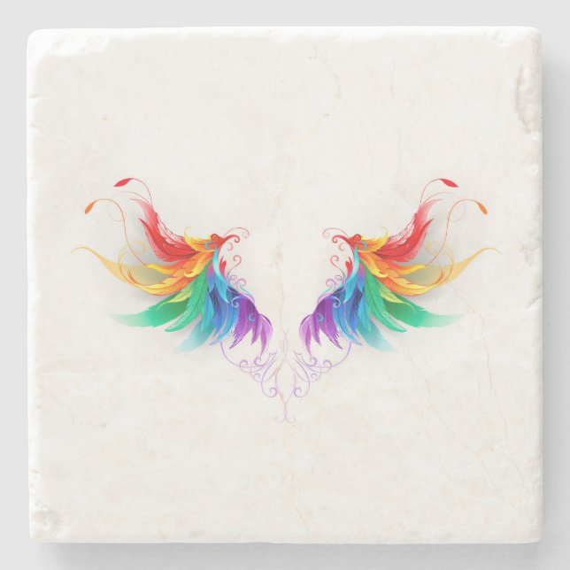 Flauschige Regenbogenflügel Steinuntersetzer (Vorderseite)