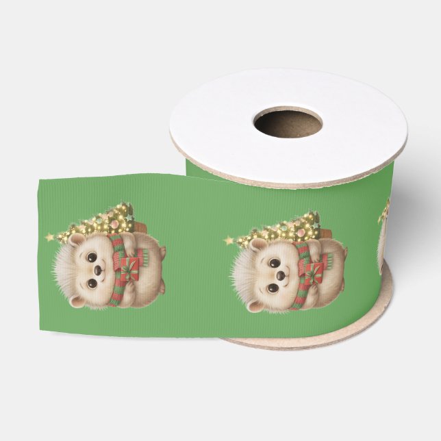 Flauschiger Igel Grünband Motiv Ripsband (Spule)
