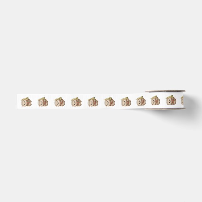 Flauschiger Igel mit Geschenkbanddesign 3,8 cm Ripsband (Vorderseite)