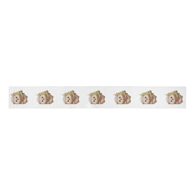 Flauschiger Igel mit Geschenkbanddesign Ripsband (Vorderseite)