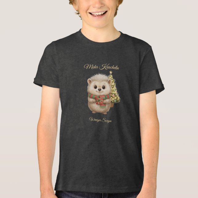 Flauschiger Niko Igel Weihnachten Design Tri-Blend Shirt (Vorderseite)