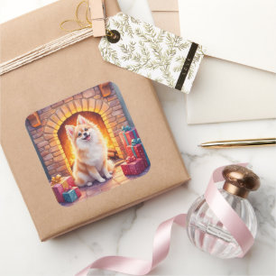 Flauschiger Pomeranian gemütlicher Weihnachts-Kami Quadratischer Aufkleber