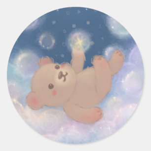 Flauschiger Teddybär schwebend auf Wolken Runder Aufkleber