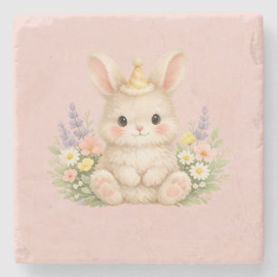 Flauschiges Hasen-Wildblumendesign für einen charm Steinuntersetzer