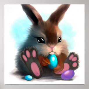 Flauschiges Kaninchen mit blauen und violetten Ost Poster