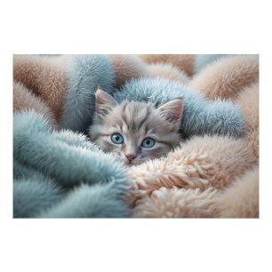 Flauschiges Kätzchen in einer weichen Decke Fotodruck